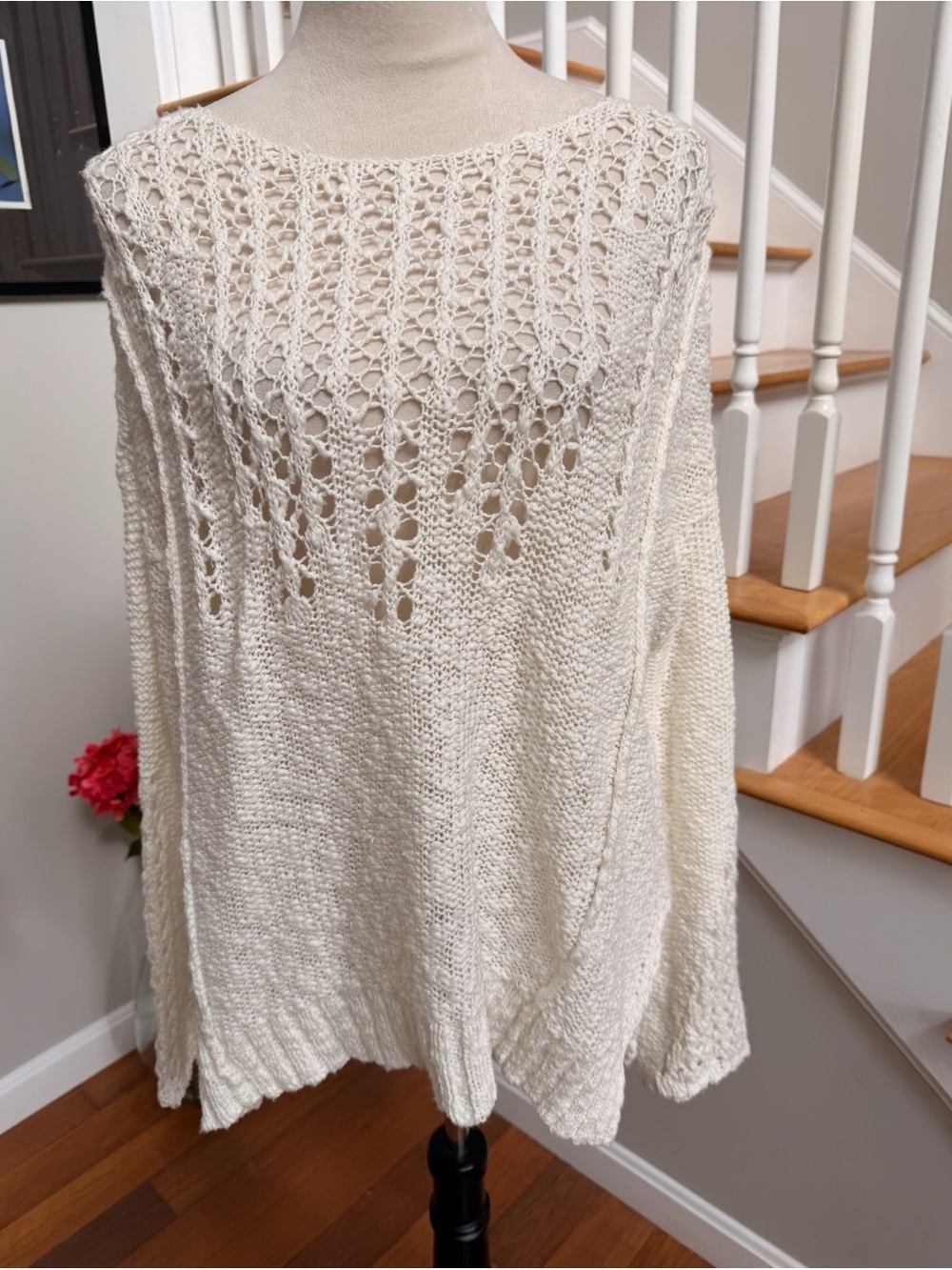 Arizona Jean Co. NEW Medium Women’s Open-Knit Boatneck Sweater Cream Snowdrift
